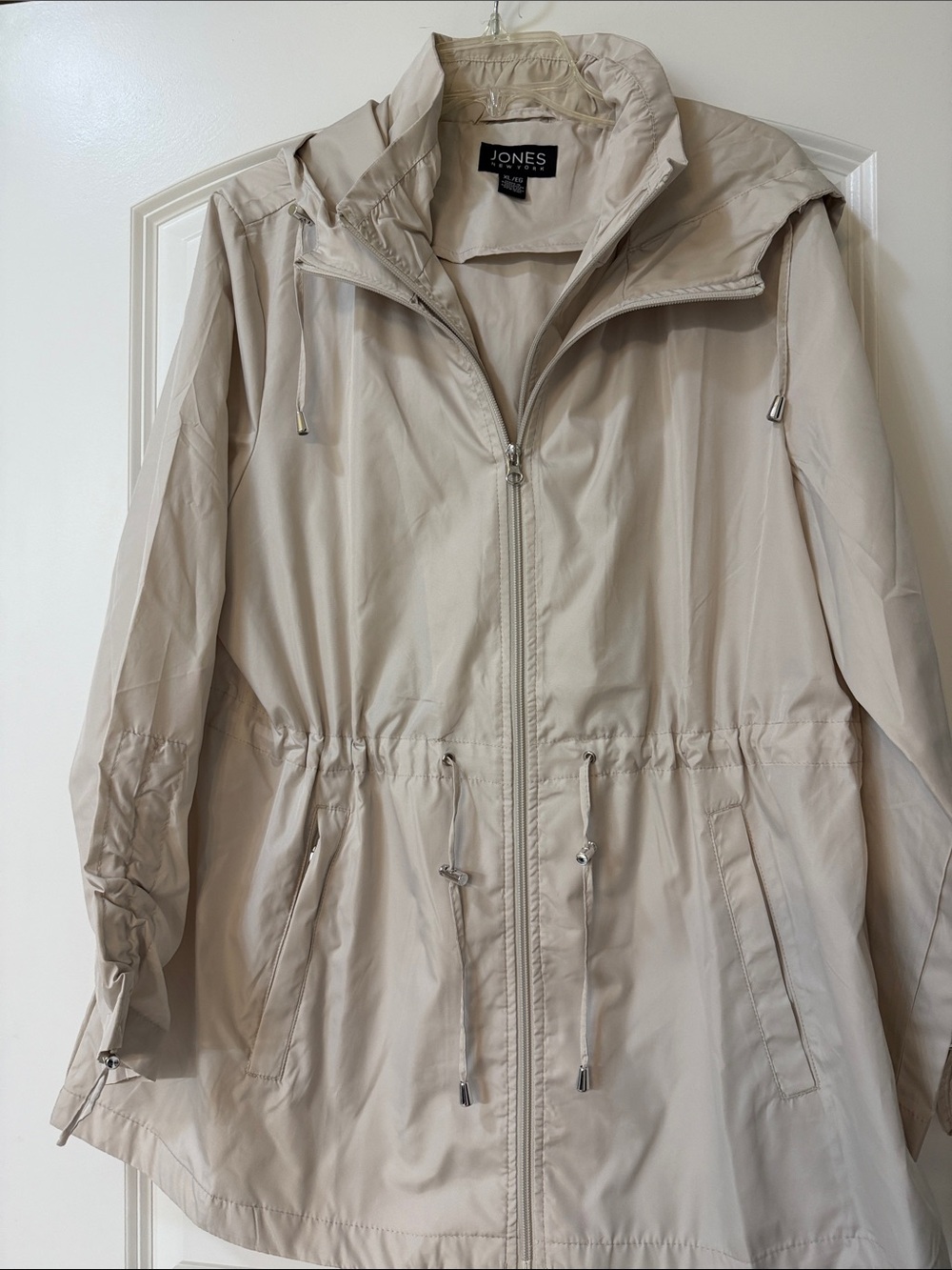 Jones New York Beige Hooded Utility Jacket with Drawstring Waist